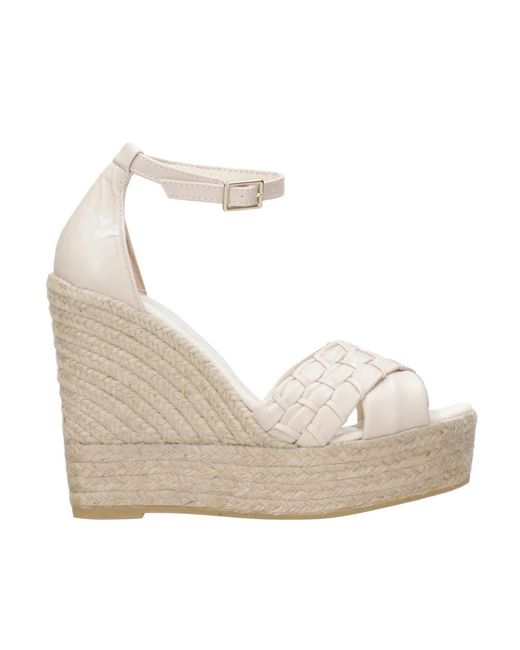 Espadrilles Schoenen ,Leer Ivoor Gekruiste Band Platform Sandalen in het Natural