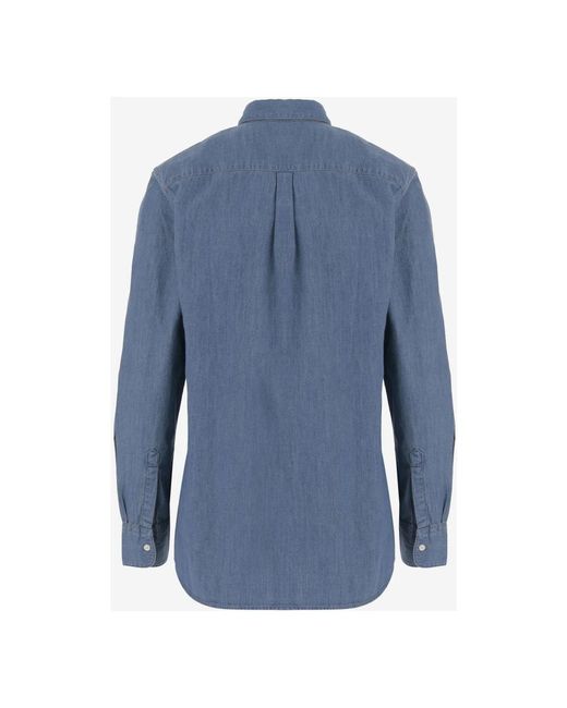 Aspesi Overhemden ,Blauw ,Denim Chambray Denim Shirt Met Ruches in het Blue