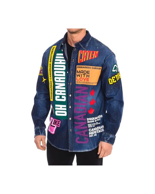 DSquared² Overhemden ,Veelkleurig ,Denim Denim Long Sleeve Shirt Met Merk Motief in het Blue voor heren