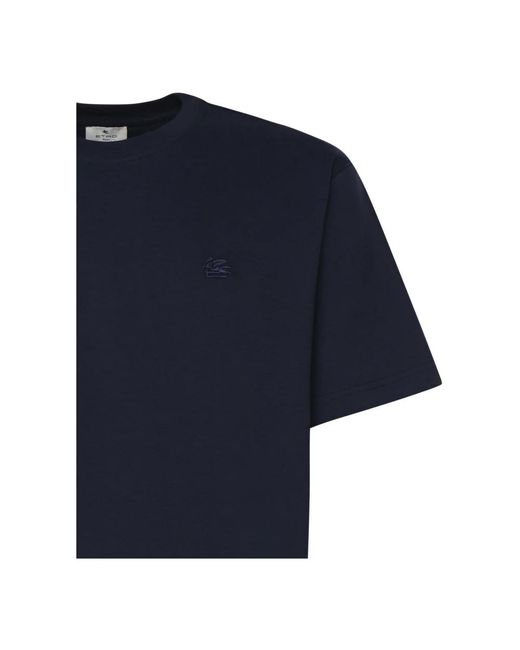 Etro Tops ,Blauw ,Katoen T-Shirt Met Pegaso-Borduurwerk in het Blue voor heren