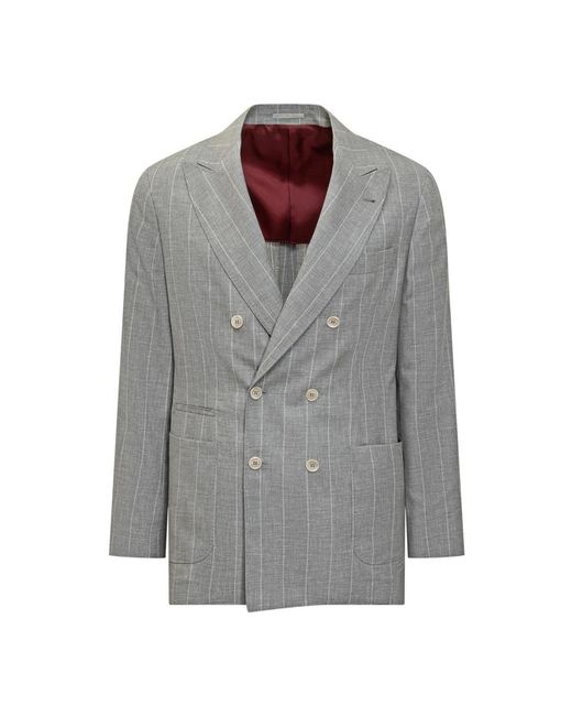 Brunello Cucinelli Gray Double Breasted Suits for men