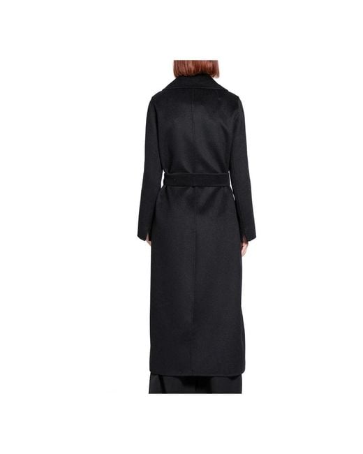 Max Mara Black Schwarzer Wollkaschmir-Mantel Mit Gürtel