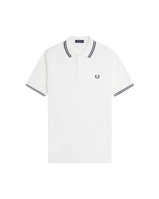Fred Perry Tops ,Wit ,Katoen Double Stripe Polo Shirt in het White voor heren