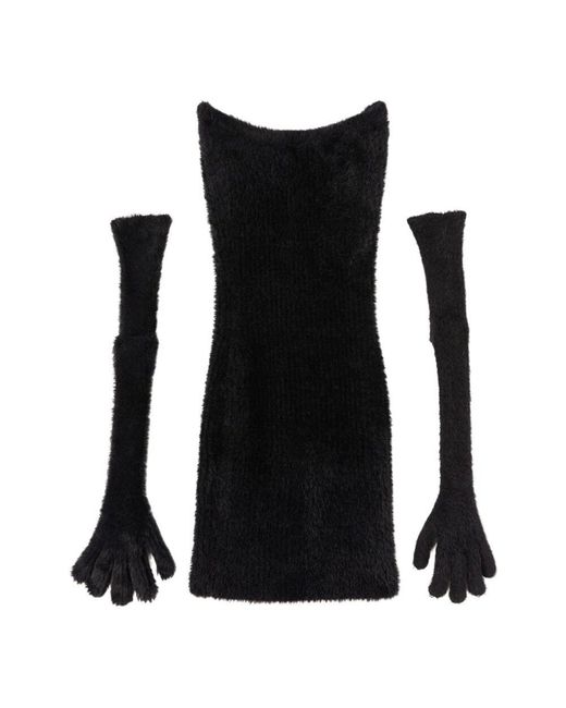 Off-White c/o Virgil Abloh Black Fuzzy gloves mini kleid schwarz slipover