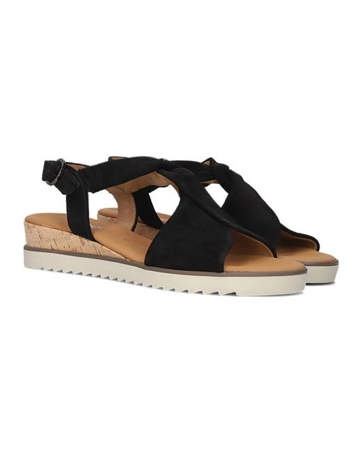 Gabor Schoenen ,Zwart ,Suède Zwarte Sandaal 751.1 Twist Enkelbandje in het Black