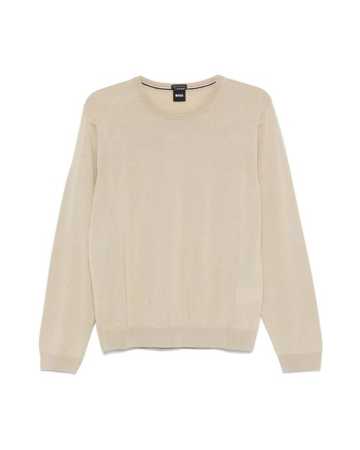 HUGO Round-Neck Knitwear in het Natural voor heren