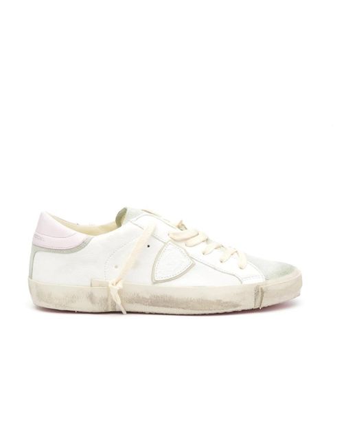 Zapatillas de cuero blanco con detalles rosas Philippe Model de color White