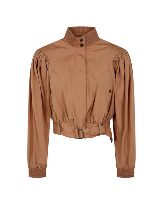 Chloé Belted Puff-Sleeve Jacket in het Brown