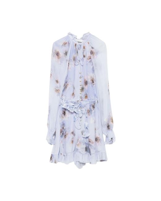 Zimmermann Blue Blumendruck Gerüschtes Saum Kleid