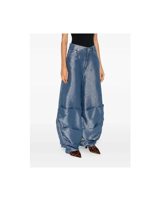 Wide Trousers Ganni de color Blue