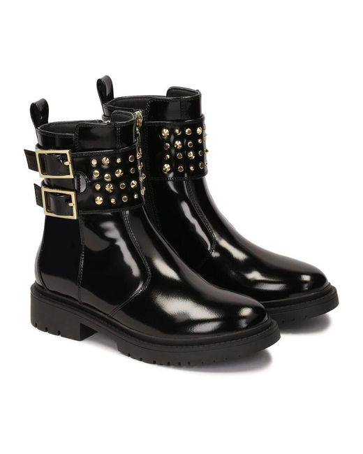 Kazar Black Flache Stiefel Mit Dekorierter Schnallenklappe