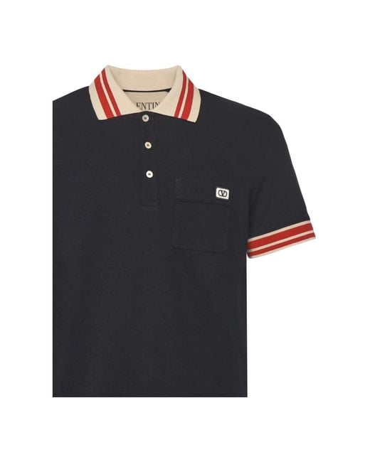 Valentino Garavani Piqué Polo Shirt Van Katoen Met Vlogo-Patch in het Black voor heren