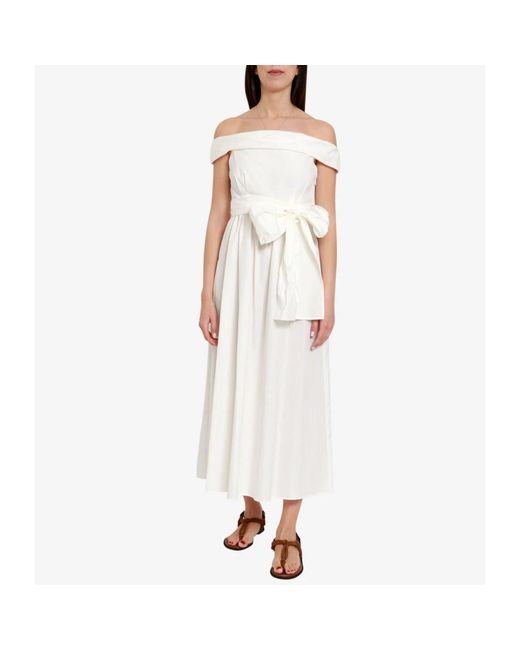 Weekend by Maxmara Kleedjes ,Wit ,Katoen Witte Katoenen Midi Jurk Met Blote Schouders in het White