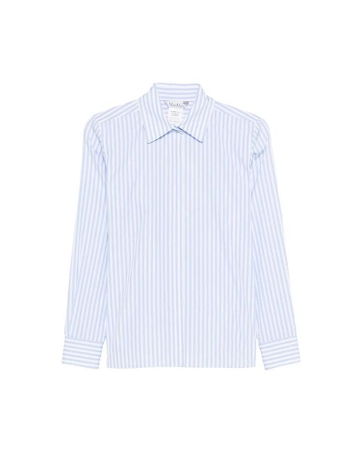 Max Mara Overhemden ,Blauw ,Katoen Striped Poplin Shirt in het White