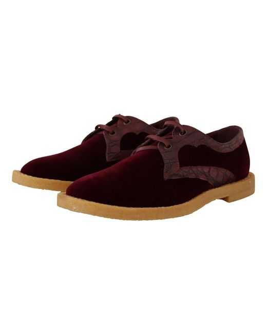Dolce & Gabbana Brown Dolce Gabbana Bordeaux Velvet Exotic Leather Shoes for men