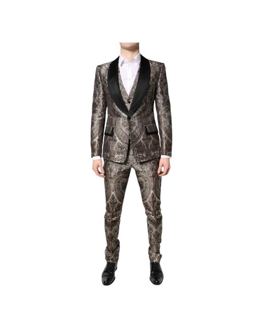 Dolce & Gabbana Kostuums ,Veelkleurig ,Polyester Jacquard 3-Delig Pak in het Black voor heren