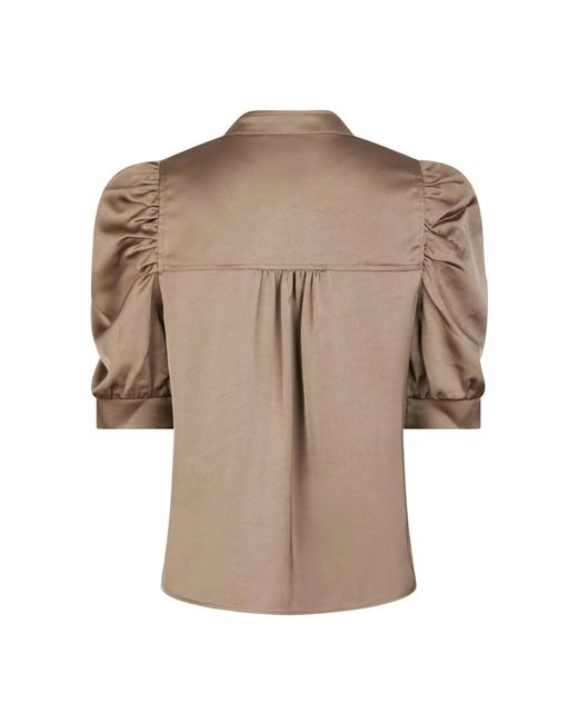 Neo Noir Overhemden ,Bruin ,Polyester Sateen Blouse Met Pofmouwen in het Brown