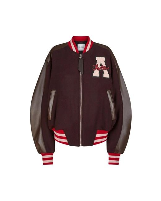 The Attico Roodbruin Leren Mouw Wol Jas in het Red