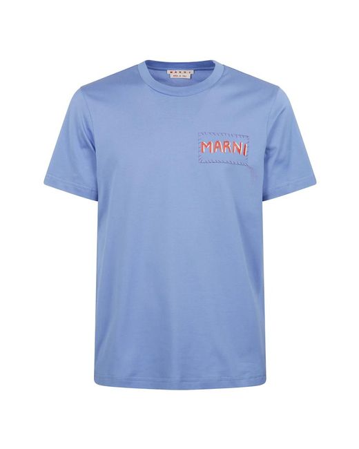 Marni Tops ,Blauw ,Blauw T-Shirt Met Ronde Hals En Logo-Applicatie in het Blue voor heren
