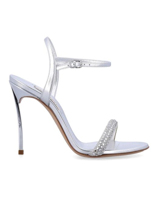 Casadei White Silberne Kristall Sandalen Blade Stratosphere