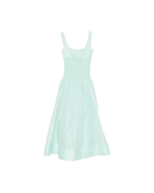 Self-Portrait Kleedjes ,Groen ,Square Neck Shirred Panel Mid-Length Dress in het Blue