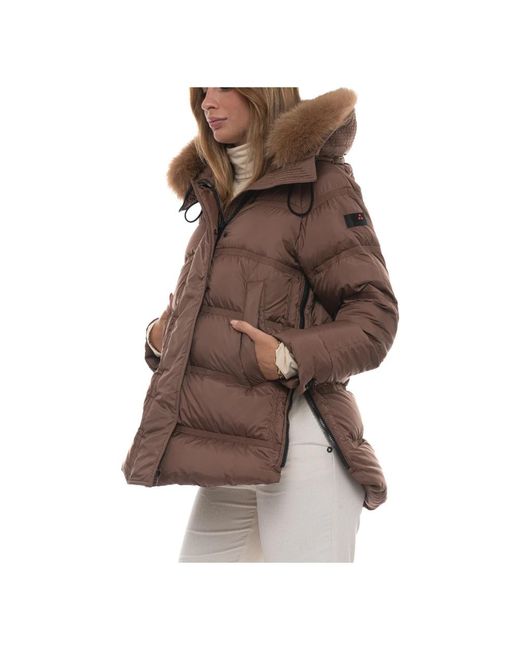 Peuterey Jassen ,Bruin ,Polyester Gewatteerd Jack Met Afneembare Bontkraag in het Brown