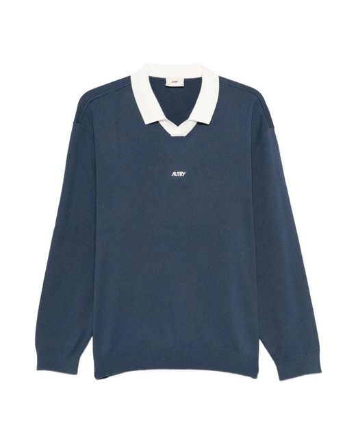 Autry Blue V-Neck Knitwear for men