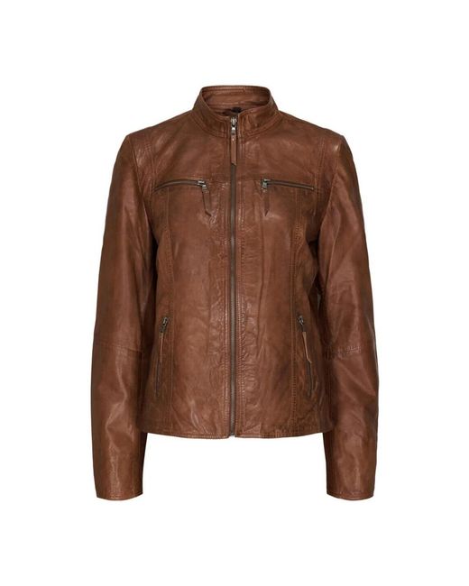 Notyz Jassen ,Bruin ,Leer Klassieke Leren Bikerjas Donker Cognac in het Brown