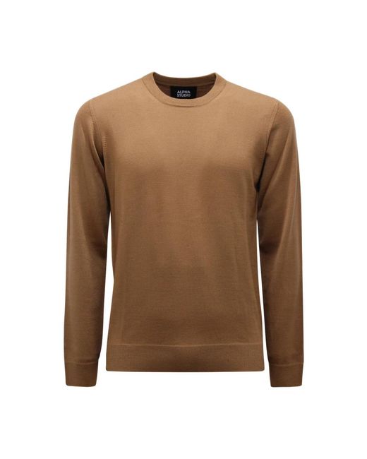 Alpha Studio Merinowollpullover Slim Basic in Brown für Herren