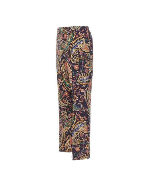 Etro Broeken ,Veelkleurig ,Polyester Stretch Cady Bootcut Broek Met Bloemenpaisleymotief in het Brown