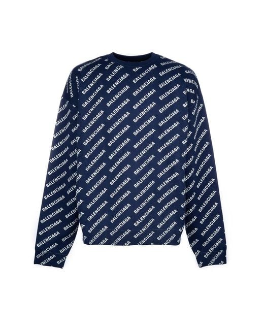 Balenciaga Blue Round-Neck Knitwear for men