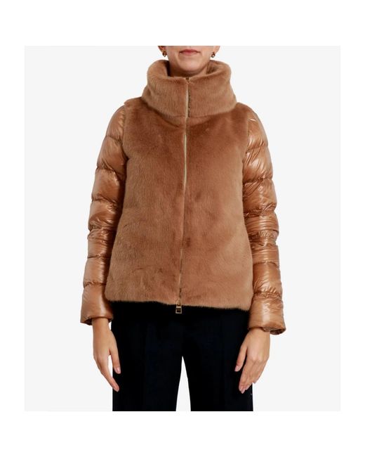 Herno Jassen ,Bruin ,Nylon Cape Van Nylon Ultralight En Lady Imitatiebont in het Brown