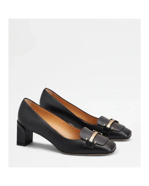 Tod's Black Schwarzes décolleté aus kalbsleder mit geometrischem absatz