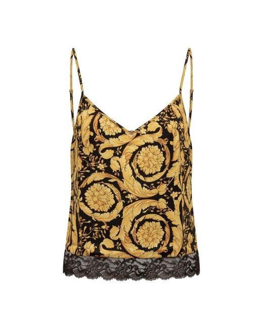 Versace Brown Seidenes Unterhemd Mit Schwarzer Spitze