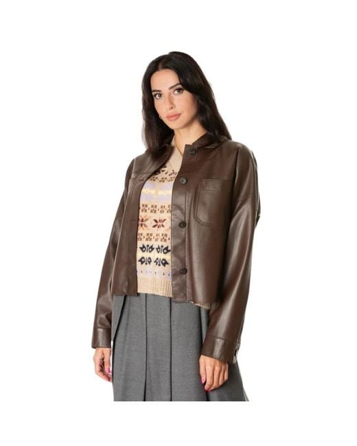 Weekend by Maxmara Brown Lederjacke - cuoio farbe, kragen, knöpfe