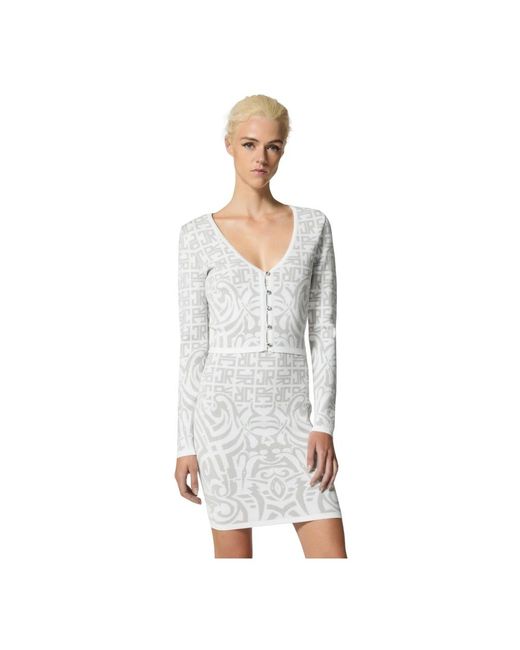 John Richmond White Weißes Kleid Mit Grafischem Druck Und Knöpfen