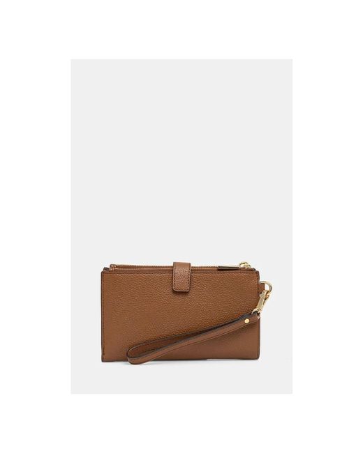 Michael Kors Brown Michael Adele Double-zip Pebble Leather Phone Wristlet