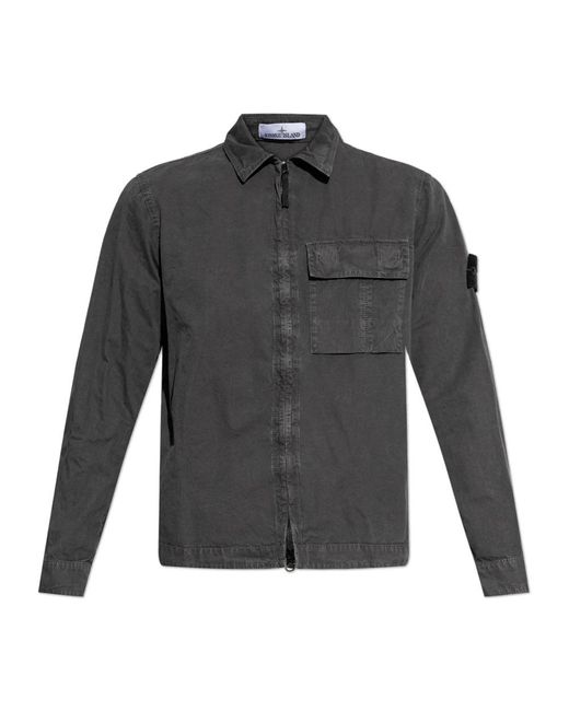 Stone Island Jassen ,Grijs ,Katoen Zip-Up Overshirt in het Gray voor heren