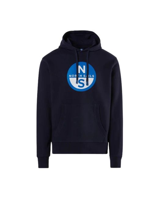 North Sails Hoodies & Sweatvesten ,Blauw ,Katoen Biologische Katoenen Hoodie Met Groot Logo in het Blue voor heren
