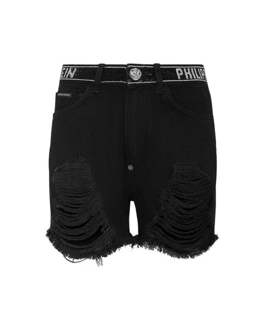 Philipp Plein Black Denim Shorts