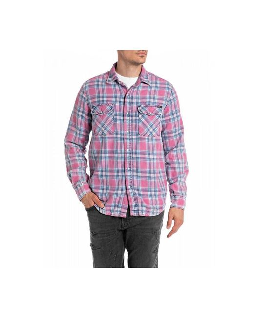 Camicia a quadri di Replay in Purple da Uomo