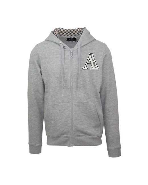 Aquascutum Kapuzen-sweatshirt aus baumwolle mit reißverschluss in Gray für Herren