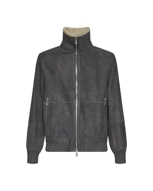 Brunello Cucinelli Gray Leather Jackets for men