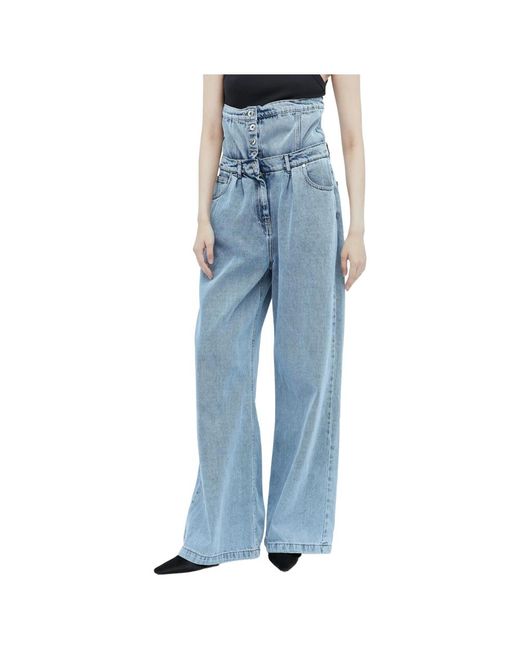 ROKH Blue High rise button waistband jeans