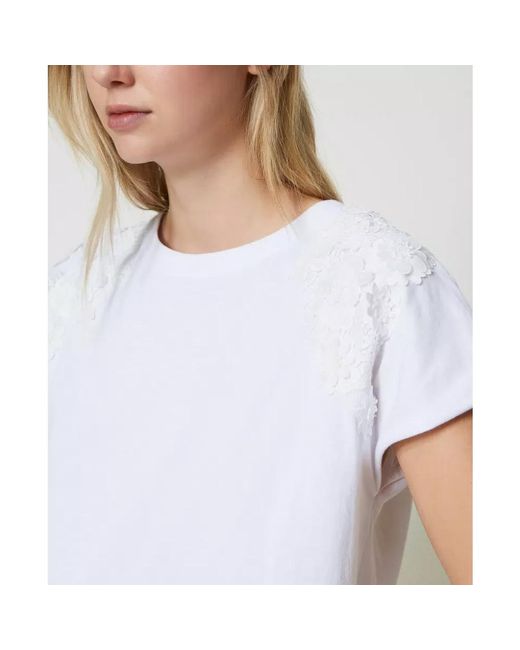 Twin Set White Blumen patch t-shirt weiß