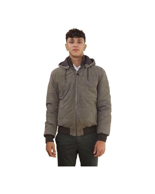 Barba Napoli Wildleder Bomberjacke Mit Abnehmbarer Kapuze in Gray für Herren
