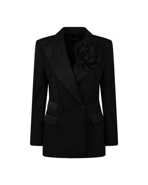 Blazer doppiopetto con applicazione floreale di Dolce & Gabbana in Black