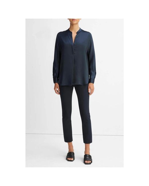 Vince Overhemden ,Blauw ,Satijn Zijden Satijnen Blouse Met Opstaande Kraag in het Blue