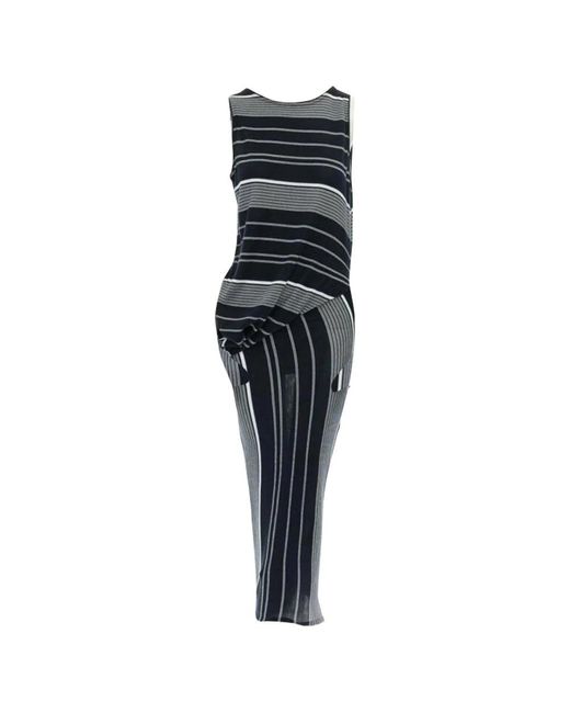 Stella McCartney Gestreepte Mouwloze Maxi Jurk Met Gerimpeld Detail in het Black