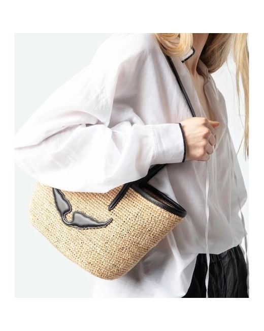 Zadig & Voltaire White Mini Wings Strohkorb Tote